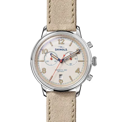 Shinola The Traveler Chronograph Beige Canvas Strap Watch | 42mm | S0120245785