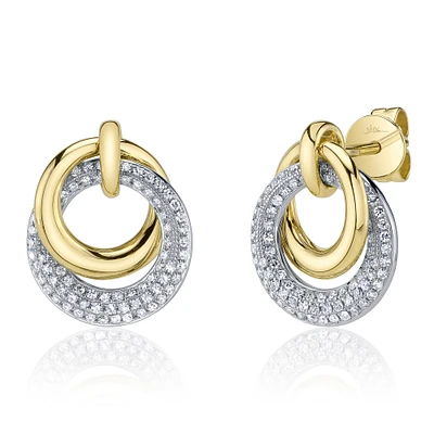 Shy Creation 1/3ctw Diamond Two-Tone Gold Circle Earrings