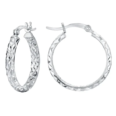 Sterling Silver Diamond Cut 20mm Hoop Earrings