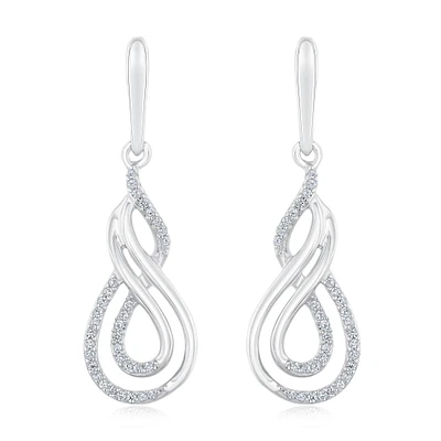 Sterling Silver Diamond Double Twist Drop Earrings 1/8ctw