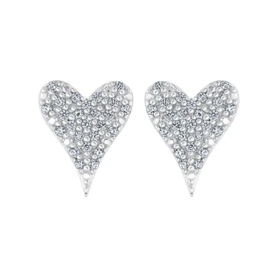 1/10ctw Diamond Sterling Silver Heart Stud Earrings