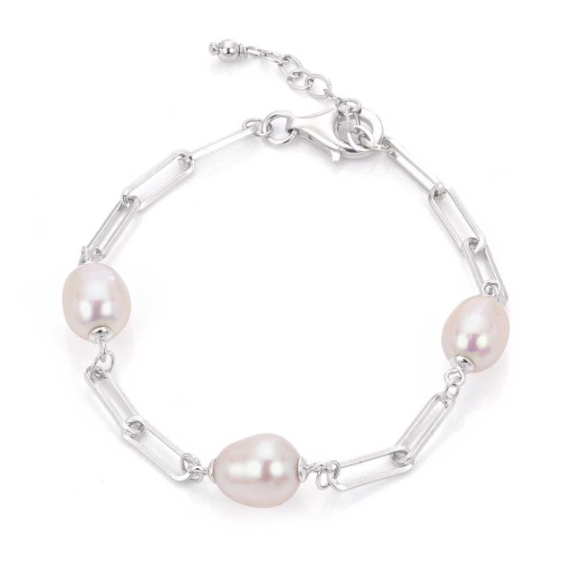 Sterling Silver Freshwater Cultured Pearl Paperclip Chain Bracelet