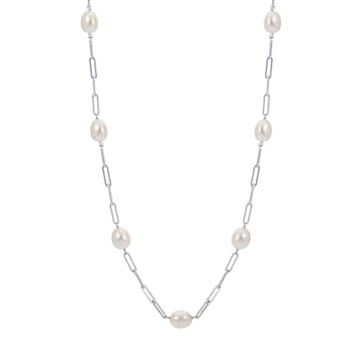 Sterling Silver Freshwater Cultured Pearl Paperclip Chain Necklace