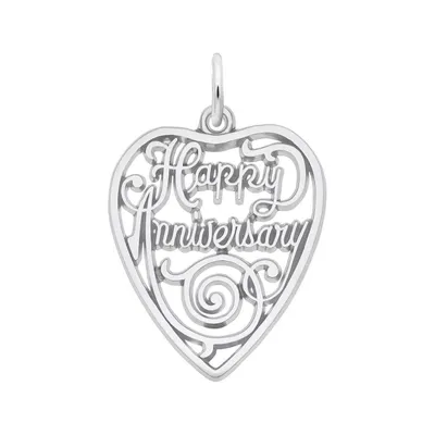 Sterling Silver Happy Anniversary Heart Flat Charm