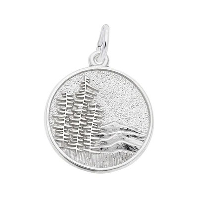 Sterling Silver Mountain Scene Flat Charm