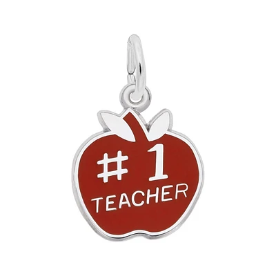 Sterling Silver Number One Teacher Apple Flat Charm