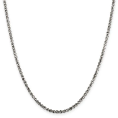 Sterling Silver Solid Rope Chain Necklace | 2.5mm | Inches