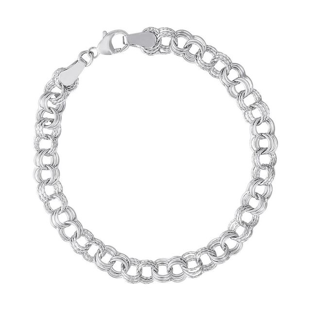 Sterling Silver Twisted Triple Link Curb Classic Charm Bracelet