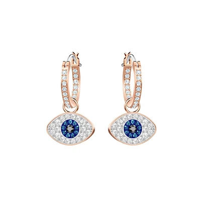 Swarovski Crystal Evil Eye Rose Gold-Tone-Plated Hoop Earrings