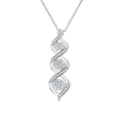 Three-Stone Diamond Cluster Swirl Pendant Necklace 1/4ctw