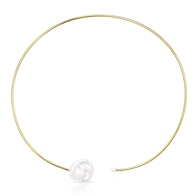 TOUS Nenufar Petal Pearl Rigid Choker Necklace