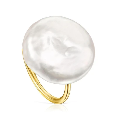 TOUS Nenufar Petal Pearl Ring - Size 6