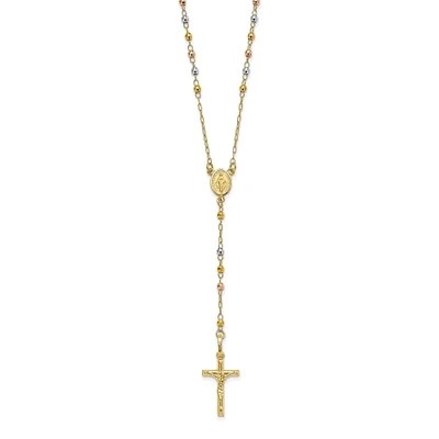 Tri-Tone Cross Rosary Necklace