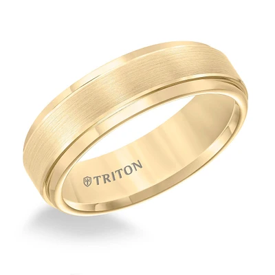 TRITON Yellow Tungsten Carbide Step Edge Comfort Fit Wedding Band 7mm