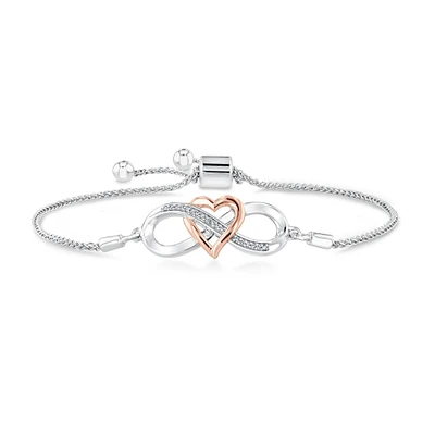 Two-Tone Interlocking Heart Infinity Bolo Bracelet 1/20ctw