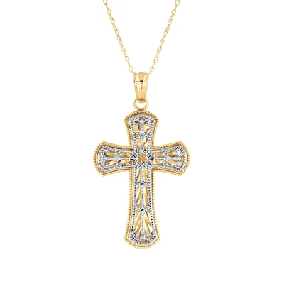 Two-Tone Ornate Cross Pendant Necklace