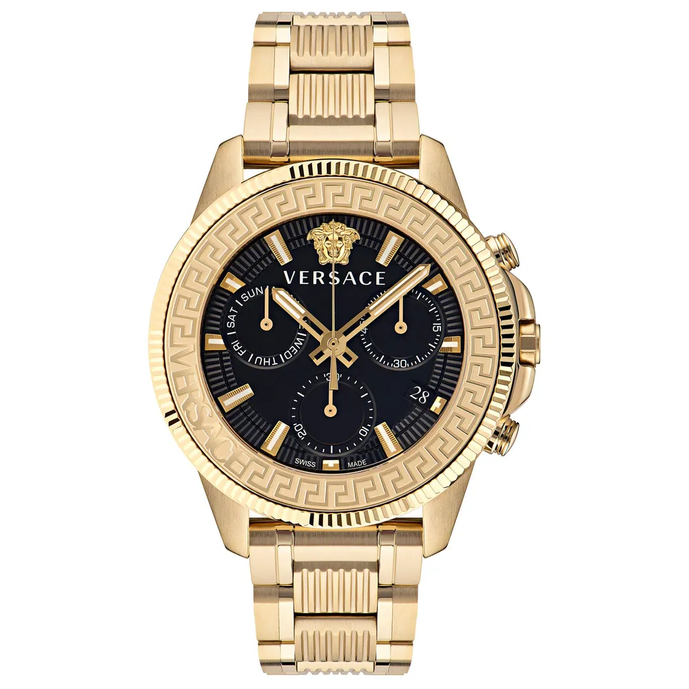 Versace Greca Action Chrono Ion-Plated Yellow Gold Bracelet Watch | 45mm |  VE3J00622 | Bridge Street Town Centre