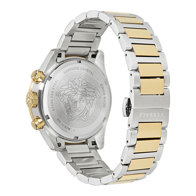 VE6K00423 | Town | Centre | 43mm Greca Dome Chrono Bridge Two-Tone Bracelet Watch Versace Street