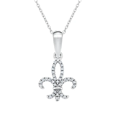 White Gold Diamond Fleur-de-Lis Pendant Necklace 1/10ctw