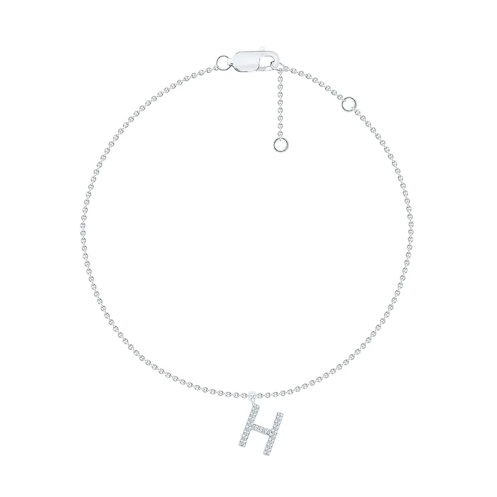 REEDS White Gold Diamond Initial H Bracelet 1/15ctw
