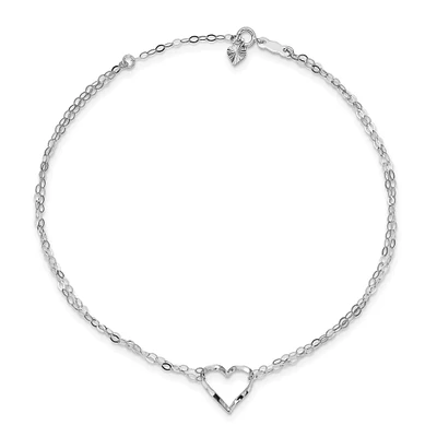 White Gold Double Strand Heart Anklet