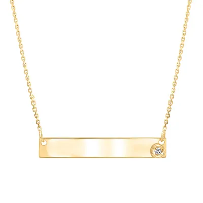 Yellow Gold Bar Necklace with Diamond Accent