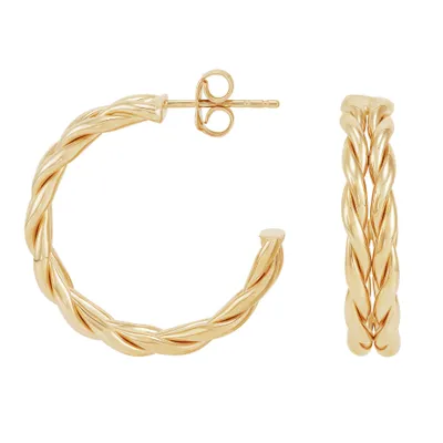 Yellow Gold Braided Hoop Earrings | 25mm