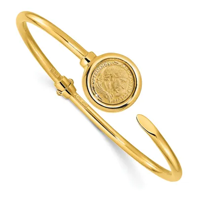 Yellow Gold Coin Hinged Bangle Bracelet | 3mm