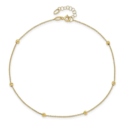 Gold Diamond-Cut Bead Station Anklet