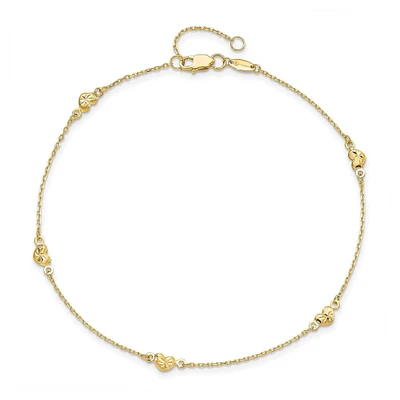 Yellow Gold Diamond-Cut Heart Station Anklet