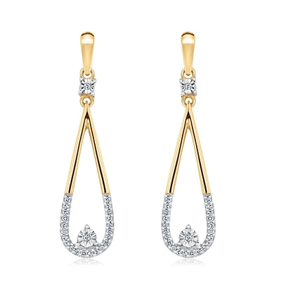 Yellow Gold Diamond Open Teardrop Earrings 1/8ctw