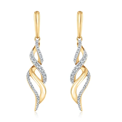 Yellow Gold Diamond Swirl Drop Earrings 1/4ctw