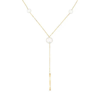 Yellow Gold Freshwater Cultured Pearl and Bar Y Necklace