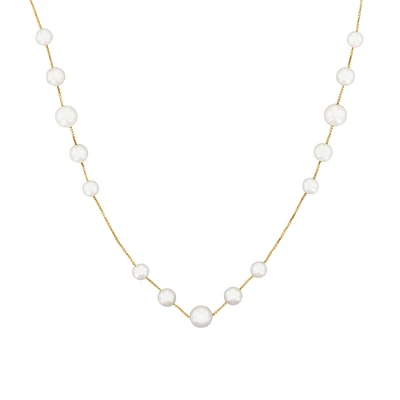 Yellow Gold Freshwater Cultured Pearl Station Necklace