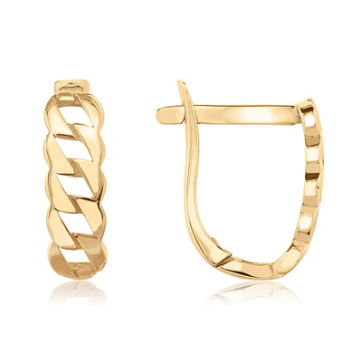 Yellow Gold Hollow Curb Link Huggie Hoop Earrings