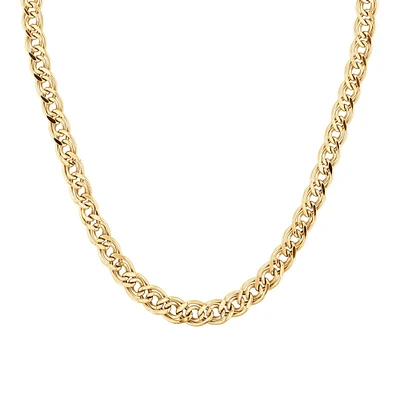 Yellow Gold Oval Double Curb Chain Necklace 8.5mm - 18 Inches