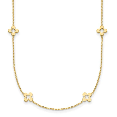 Yellow Gold Polished Open Clover Station 16 Inch Necklace