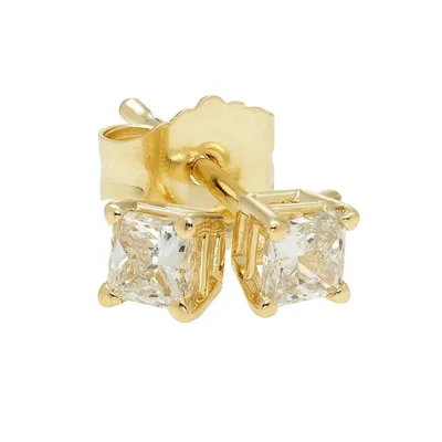 1/5ctw Princess Diamond Solitaire Yellow Gold Stud Earrings