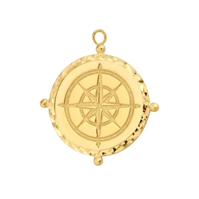 Yellow Gold Solid Compass Pendant | 25mm