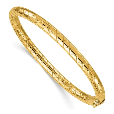 Yellow Gold Solid Quilt Textured Bangle Bracelet | 5mm