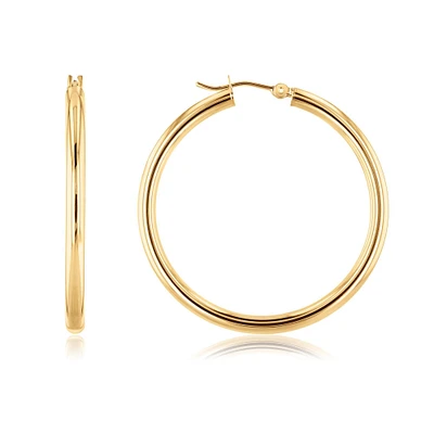 Yellow Gold Tube Hoop Earrings, 40mm