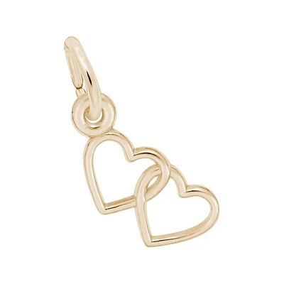 14k Yellow Gold Two Open Intertwined Hearts Accent Cut-Out Flat Charm