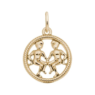 14k Yellow Gold Zodiac Gemini Cut-Out Flat Charm