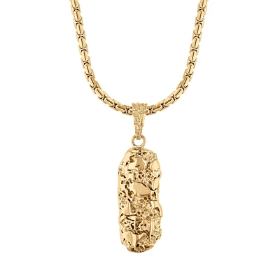 Yellow Ion-Plated Stainless Steel Nugget Textured Pendant Necklace - Men's