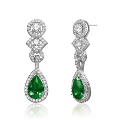 Sterling Silver White Gold Plating with Colored Cubic Zirconia Dangle Earrings
