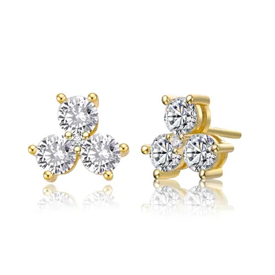 Genevive Sterling Silver Round Cubic Zirconia Clover Stud Earrings