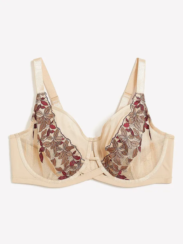 Underwire Padded Plunge Bra with Lace and Floral Print - Déesse Collection