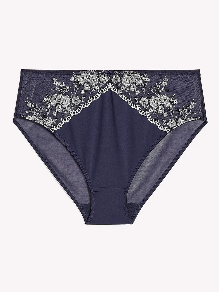 Reitmans Blue High-Cut Brief with Lace Embroidery and Mesh Back - Déesse  Collection