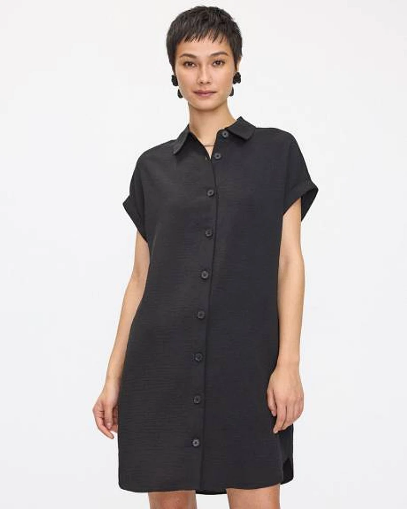 Short-Sleeve Buttoned-Down Dress with Shirt Collar