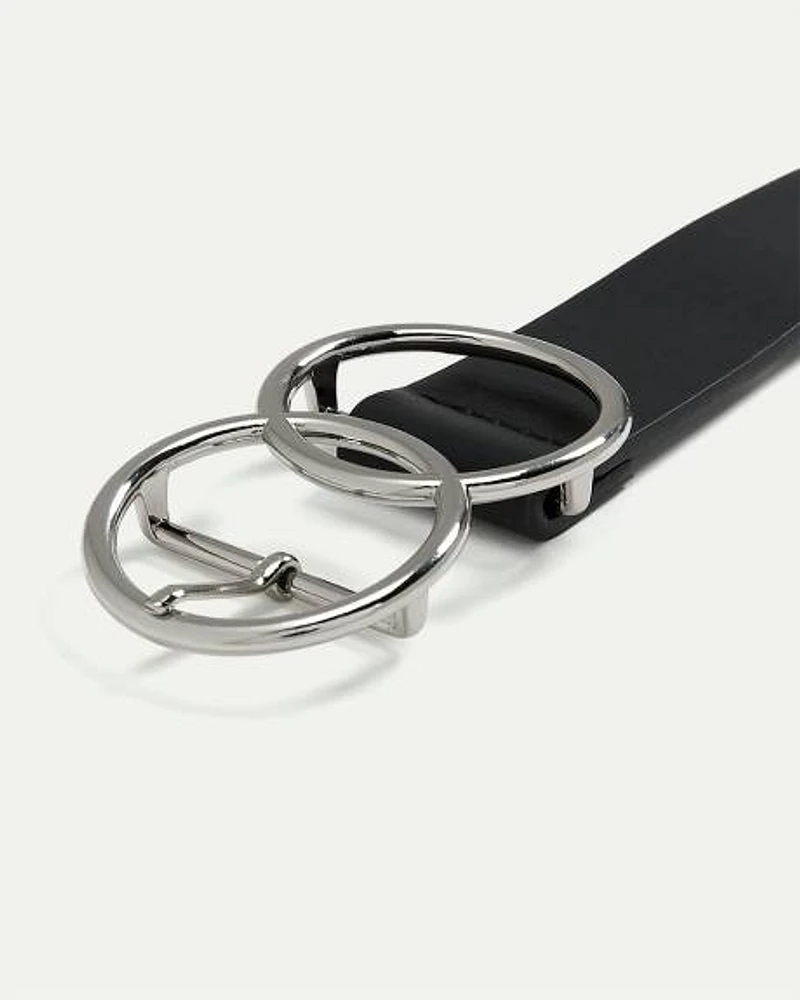 Faux Leather Belt with Double Ring Buckle